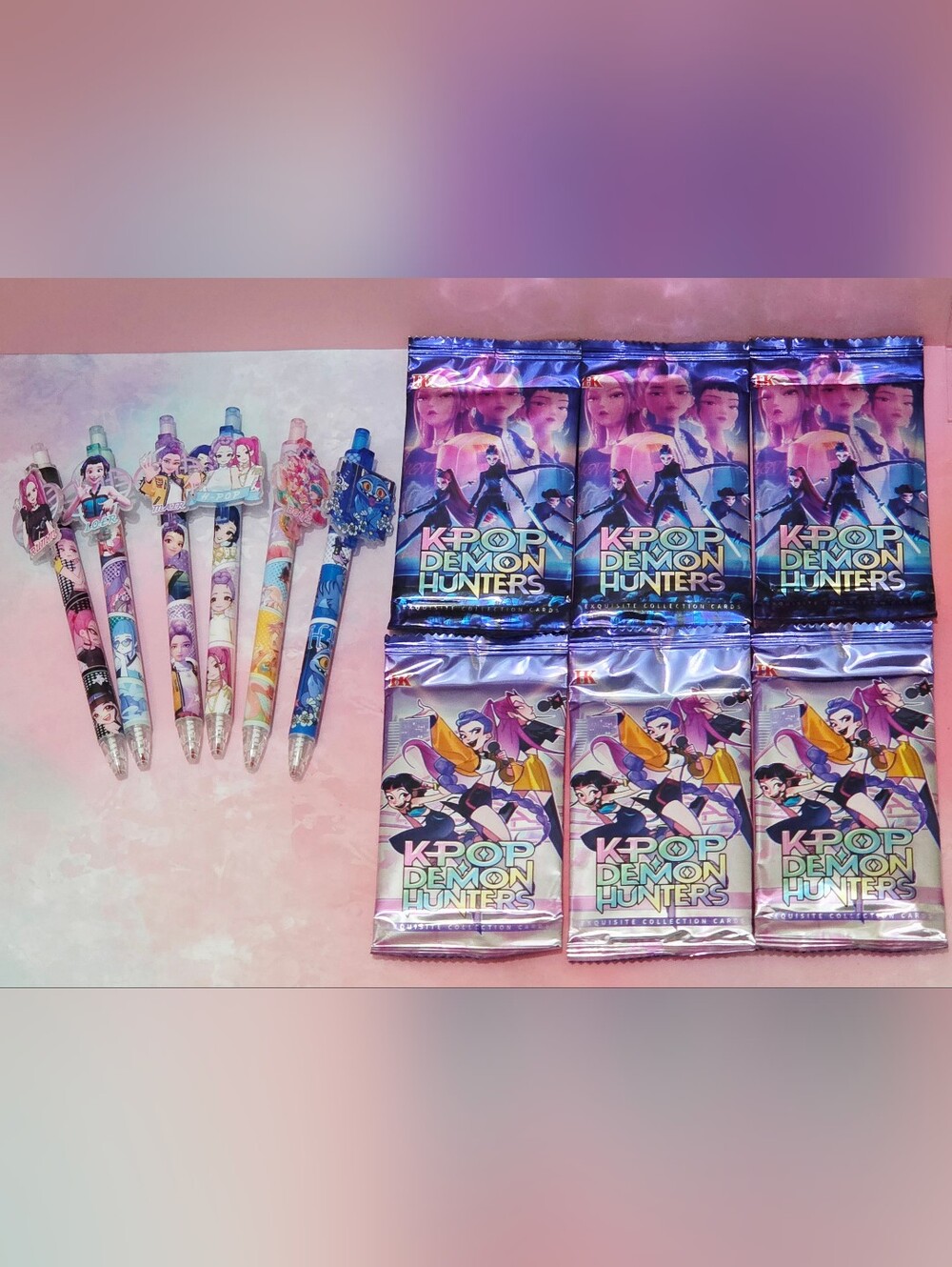 K-POP Demon Hunters trading cards and pens bundle